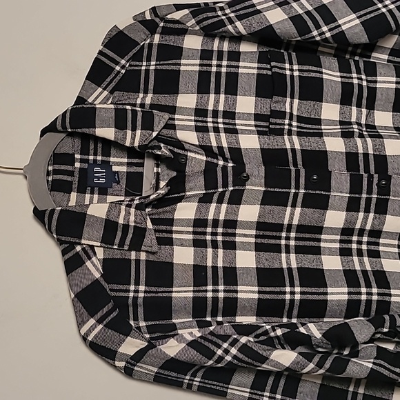 Gap Black Plaid Flannel Sz S Dark Academia Grunge Oversized Indie - Picture 3 of 8